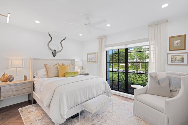 3510 Embassy Dr, West Palm Beach, FL 33401 - bedroom with a ceiling fan, access to exterior, and recessed lighting