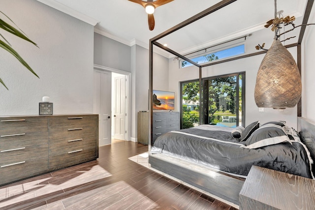 6131 NW 30th Ave, Boca Raton, FL 33496 - bedroom featuring a ceiling fan, crown molding, wood finished floors, and baseboards
