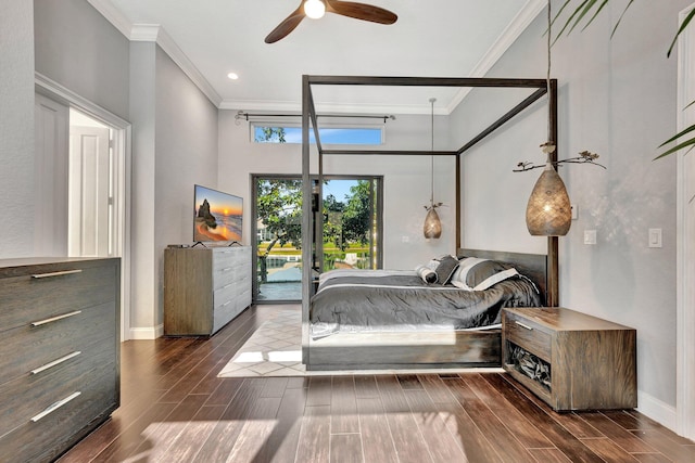 6131 NW 30th Ave, Boca Raton, FL 33496 - bedroom featuring baseboards, ornamental molding, wood tiled floor, and access to exterior