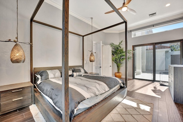 6131 NW 30th Ave, Boca Raton, FL 33496 - bedroom featuring visible vents, access to outside, recessed lighting, crown molding, and wood tiled floor