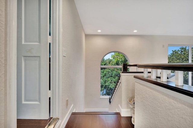 6131 NW 30th Ave, Boca Raton, FL 33496 - hall with recessed lighting, baseboards, an upstairs landing, and dark wood finished floors