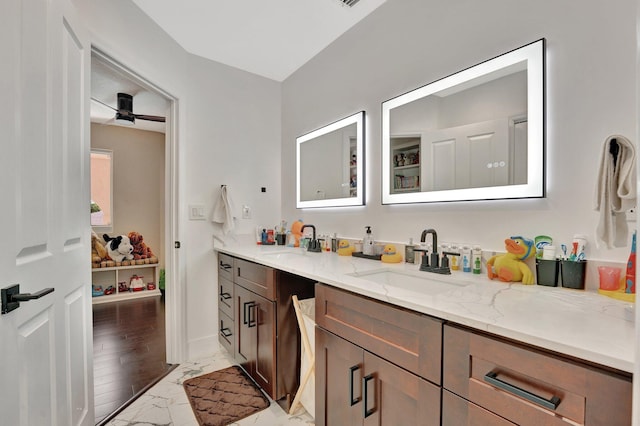 6131 NW 30th Ave, Boca Raton, FL 33496 - full bath featuring vanity, a ceiling fan, and marble finish floor