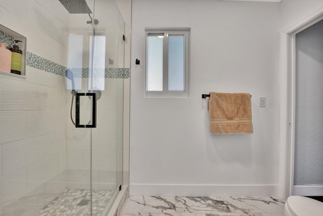 6131 NW 30th Ave, Boca Raton, FL 33496 - full bathroom with toilet, baseboards, marble finish floor, and a stall shower