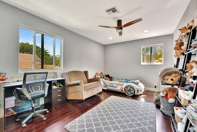 6131 NW 30th Ave, Boca Raton, FL 33496 - bedroom with visible vents, a textured ceiling, wood finished floors, and a ceiling fan