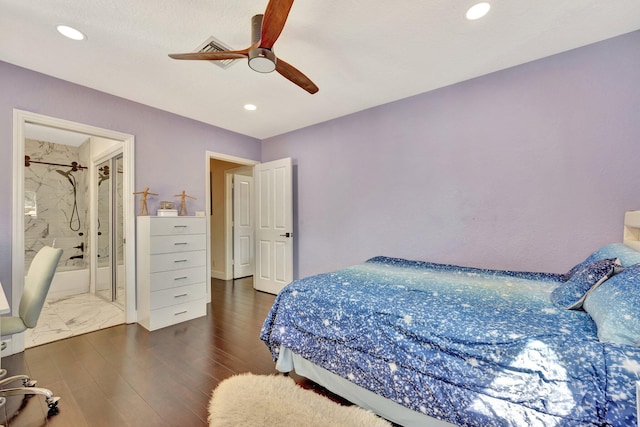 6131 NW 30th Ave, Boca Raton, FL 33496 - bedroom featuring recessed lighting, ensuite bath, wood finished floors, and a ceiling fan
