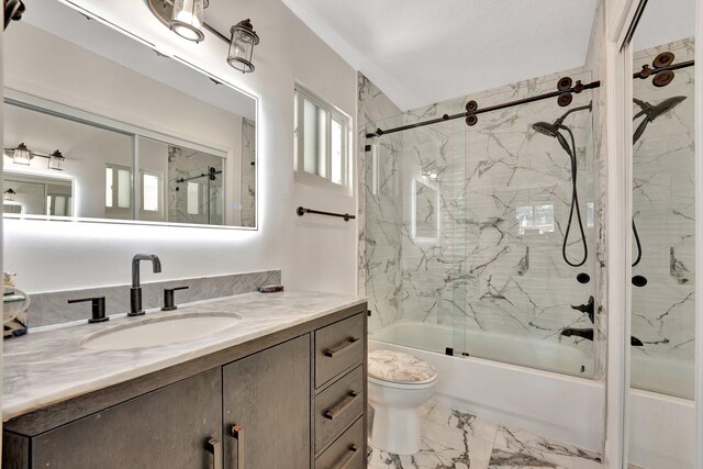 6131 NW 30th Ave, Boca Raton, FL 33496 - bathroom with vanity, toilet, marble finish floor, and shower / bath combination with glass door