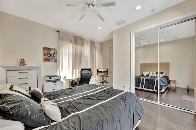 6131 NW 30th Ave, Boca Raton, FL 33496 - bedroom featuring a closet, visible vents, recessed lighting, and ceiling fan