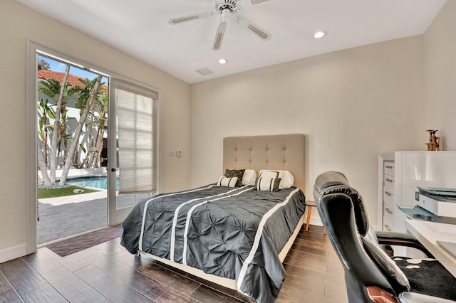 6131 NW 30th Ave, Boca Raton, FL 33496 - bedroom with recessed lighting, a ceiling fan, wood tiled floor, and access to outside