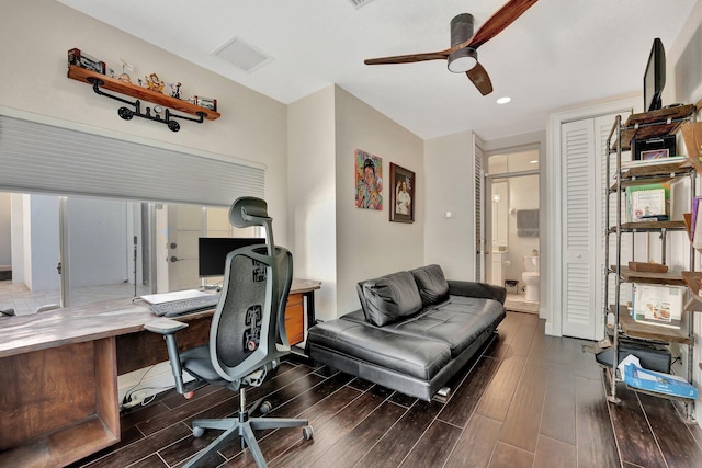 6131 NW 30th Ave, Boca Raton, FL 33496 - office featuring visible vents, recessed lighting, a ceiling fan, and wood tiled floor