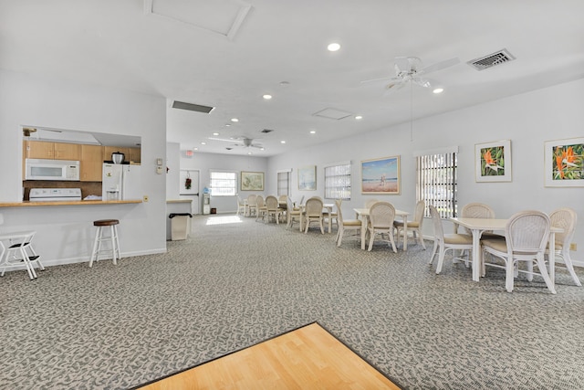 334 NW 42nd St, Boca Raton, FL 33431 - dining area with recessed lighting, a ceiling fan, visible vents, and baseboards