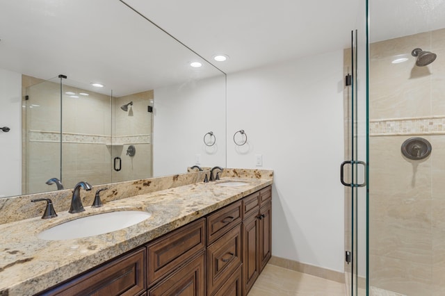 9919 NW 6th Ct, Plantation, FL 33324 - full bath featuring recessed lighting, a sink, double vanity, and a stall shower