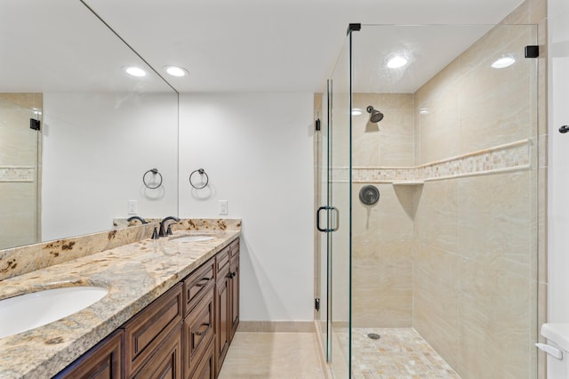 9919 NW 6th Ct, Plantation, FL 33324 - full bath featuring recessed lighting, double vanity, a shower stall, and a sink