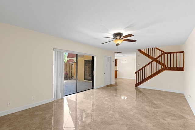 9919 NW 6th Ct, Plantation, FL 33324 - spare room featuring stairway, ceiling fan, and baseboards