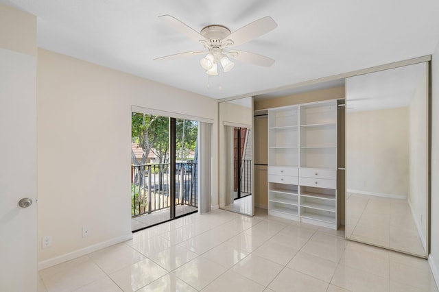 9919 NW 6th Ct, Plantation, FL 33324 - unfurnished bedroom featuring ceiling fan, baseboards, light tile patterned floors, and access to exterior