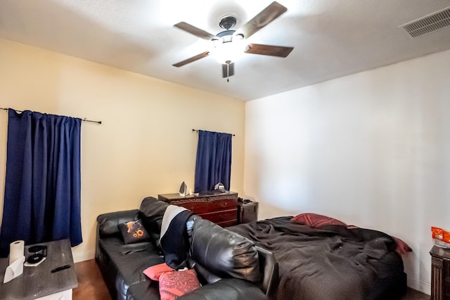 bedroom with visible vents and ceiling fan