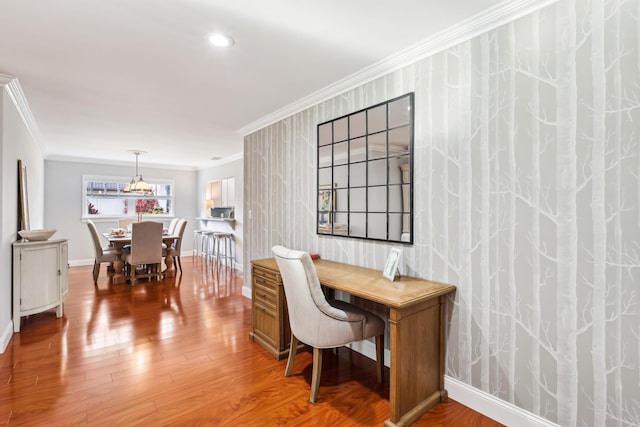206 Lake Susan Ln, West Palm Beach, FL 33411 - office area featuring recessed lighting, baseboards, wood finished floors, and ornamental molding