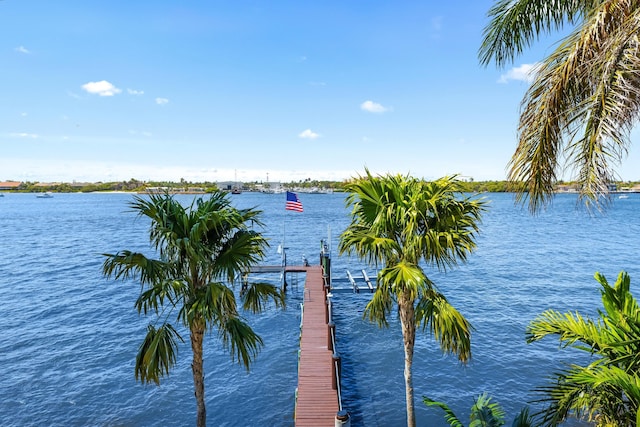 water view featuring a dock