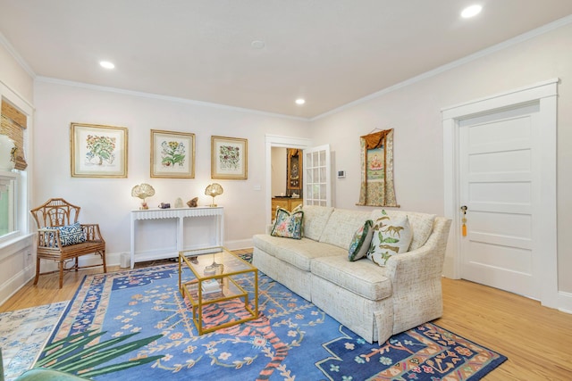 426 30th St, West Palm Beach, FL 33407 - living room with wood finished floors, baseboards, ornamental molding, and recessed lighting