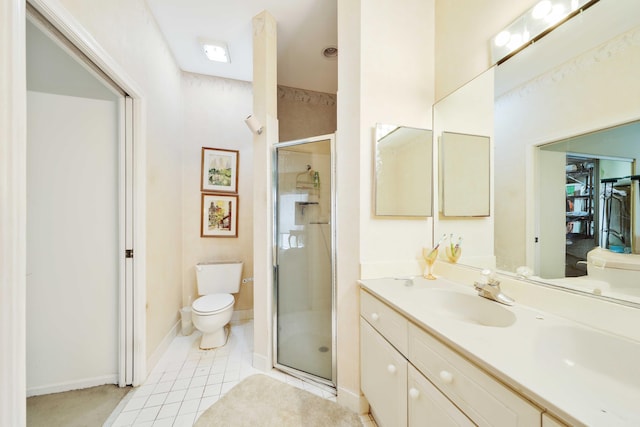 2502 NW 66th Dr, Boca Raton, FL 33496 - full bath featuring vanity, baseboards, a stall shower, tile patterned floors, and toilet