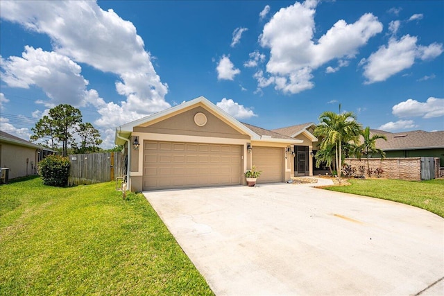 5879 NW Leah Dr, Port Saint Lucie, FL 34986 - view of front of house with stucco siding, an attached garage, and driveway