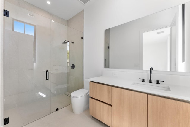 880 NE 3rd Ave, Boca Raton, FL 33432 - bathroom with toilet, a stall shower, tile patterned floors, and vanity