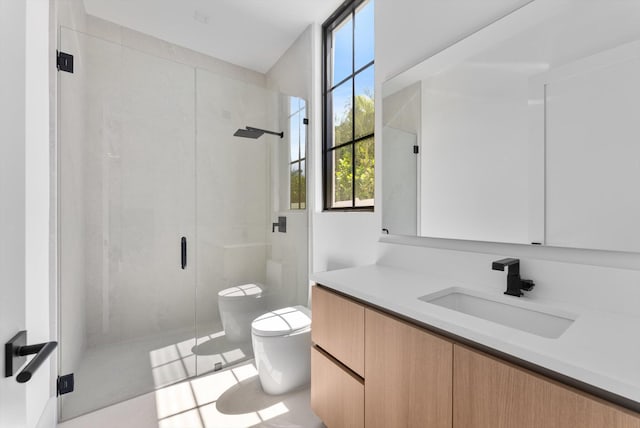 880 NE 3rd Ave, Boca Raton, FL 33432 - full bath with a stall shower, toilet, tile patterned floors, and vanity