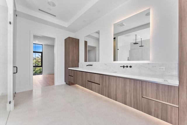 880 NE 3rd Ave, Boca Raton, FL 33432 - full bath with tasteful backsplash, double vanity, and a shower