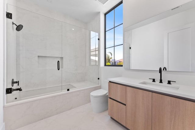 880 NE 3rd Ave, Boca Raton, FL 33432 - bathroom featuring toilet, shower / bath combination with glass door, and vanity