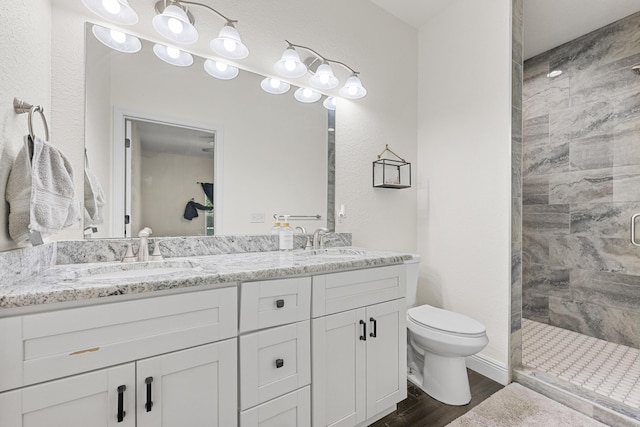 7633 NW 93rd Ct, Okeechobee, FL 34972 - full bathroom featuring a sink, toilet, a shower stall, and wood finished floors