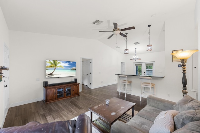 7633 NW 93rd Ct, Okeechobee, FL 34972 - living room with baseboards, visible vents, wood finished floors, and a ceiling fan