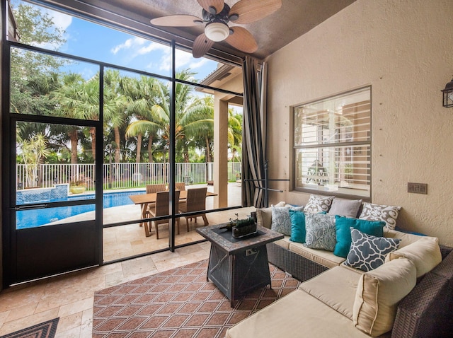 1289 Beacon Cir, Wellington, FL 33414 - sunroom / solarium with an outdoor hangout area and a ceiling fan