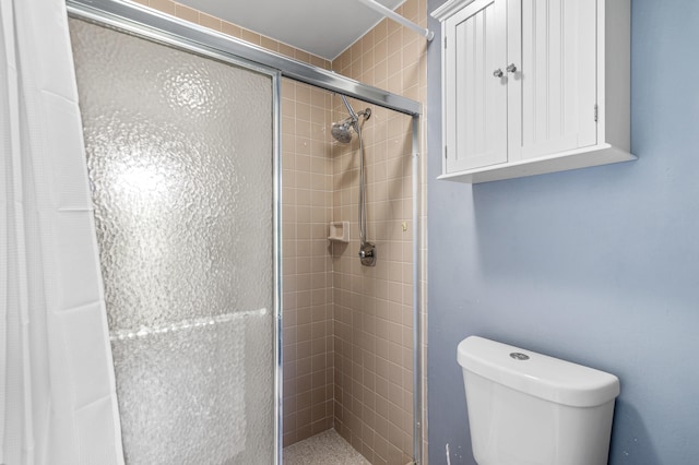 bathroom with toilet and a stall shower
