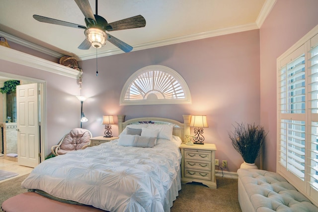 12693 Coral Breeze Dr, Wellington, FL 33414 - carpeted bedroom with multiple windows, a ceiling fan, and crown molding