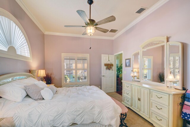 12693 Coral Breeze Dr, Wellington, FL 33414 - bedroom featuring visible vents, multiple windows, light colored carpet, and crown molding