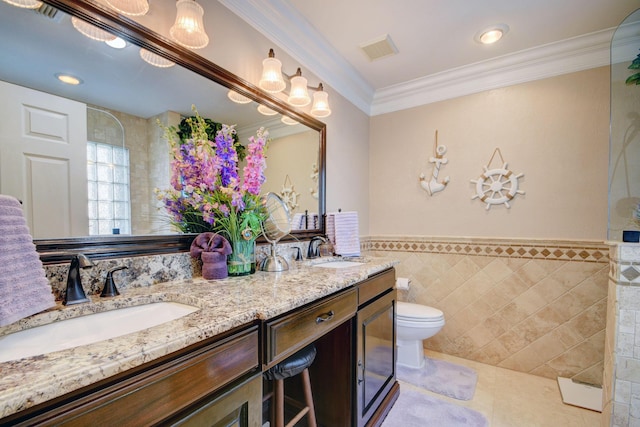 12693 Coral Breeze Dr, Wellington, FL 33414 - full bathroom with tile patterned flooring, tile walls, visible vents, and a sink
