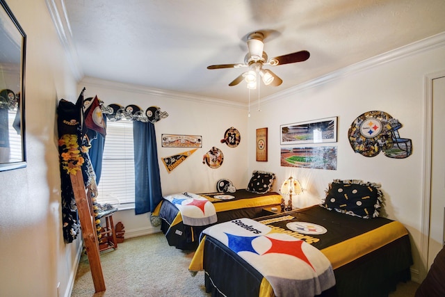 12693 Coral Breeze Dr, Wellington, FL 33414 - bedroom with carpet flooring, a ceiling fan, baseboards, and ornamental molding