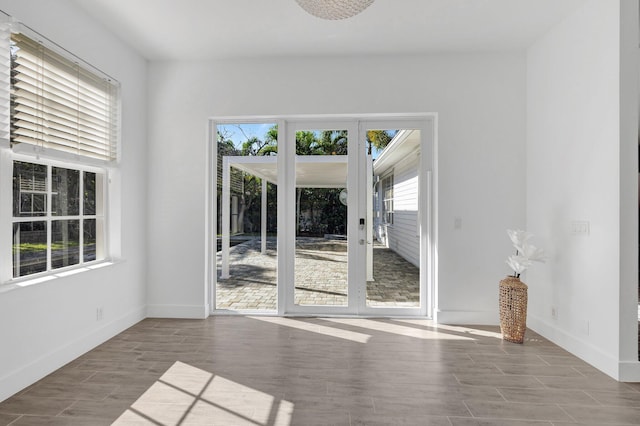 interior space with a healthy amount of sunlight, wood finished floors, and baseboards