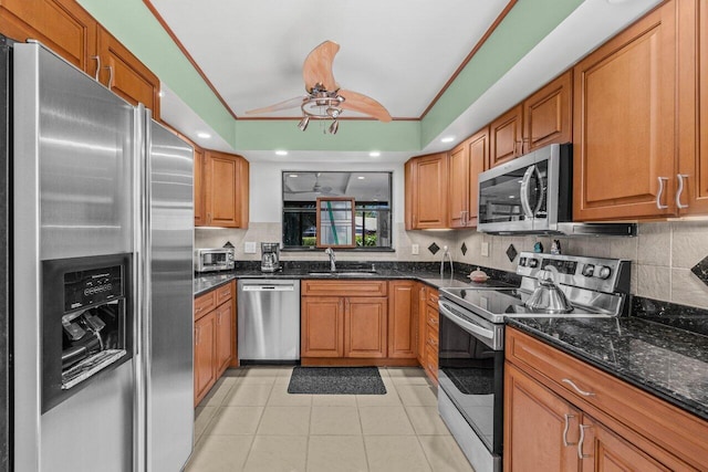 tiled office featuring high vaulted ceiling, visible vents, baseboards, ceiling fan, and recessed lighting