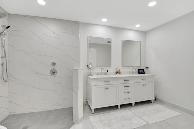 4730 S Lake Dr, Boynton Beach, FL 33436 - full bath with double vanity, a sink, and a marble finish shower