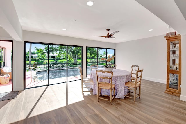 4730 S Lake Dr, Boynton Beach, FL 33436 - dining area featuring light wood-style flooring, recessed lighting, baseboards, and ceiling fan