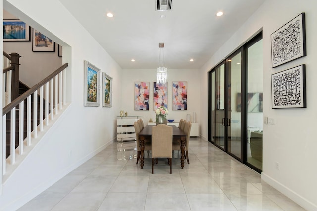 8451 Grand Prix Ln, Boynton Beach, FL 33472 - dining space featuring french doors, baseboards, stairs, and visible vents