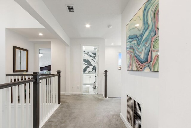 8451 Grand Prix Ln, Boynton Beach, FL 33472 - hall featuring visible vents, recessed lighting, an upstairs landing, and carpet flooring