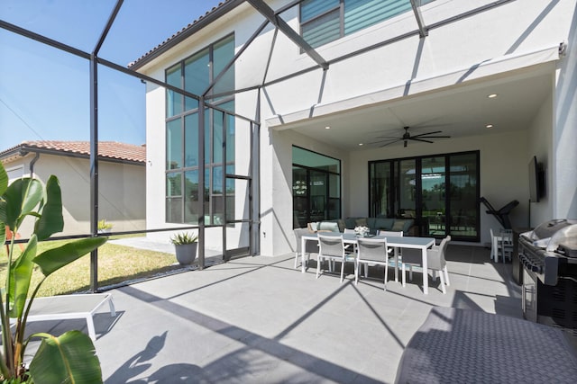 8451 Grand Prix Ln, Boynton Beach, FL 33472 - sunroom / solarium with outdoor dining area and ceiling fan