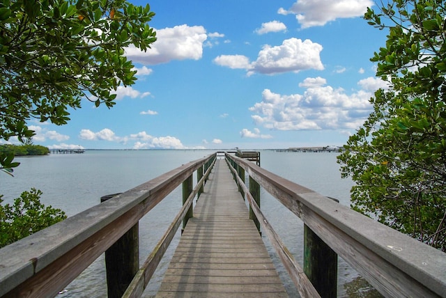 view of dock with a water view