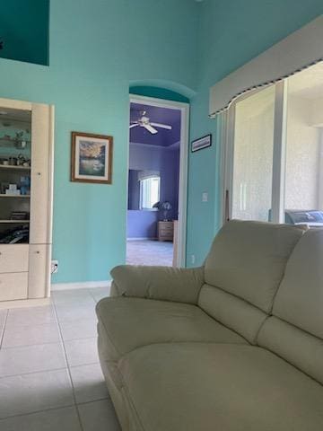 8047 Brindisi Ln, Boynton Beach, FL 33472 - tiled living area with a ceiling fan and baseboards