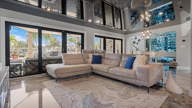 1526 SE 11th St, Deerfield Beach, FL 33441 - living area featuring a high ceiling, marble finish floor, and a healthy amount of sunlight