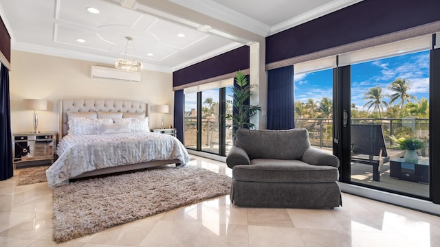 1526 SE 11th St, Deerfield Beach, FL 33441 - bedroom featuring crown molding, access to exterior, and an inviting chandelier