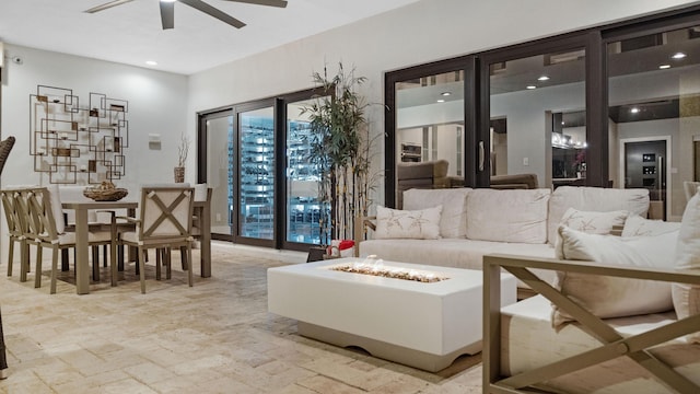 1526 SE 11th St, Deerfield Beach, FL 33441 - living room featuring a ceiling fan and recessed lighting