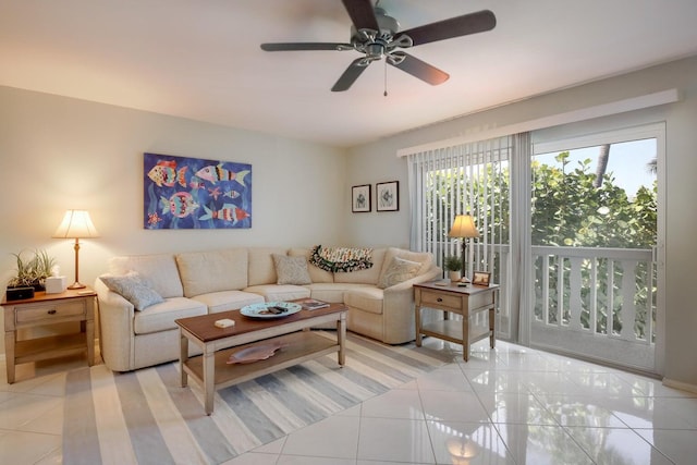 95 N N Blvd Unit 2B, Boynton Beach, FL 33435 - living area featuring a ceiling fan and light tile patterned floors