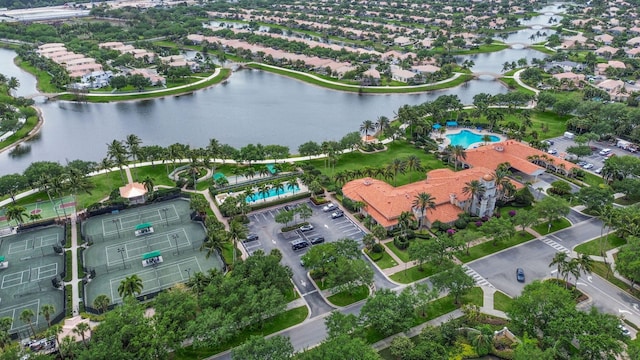bird's eye view featuring a water view